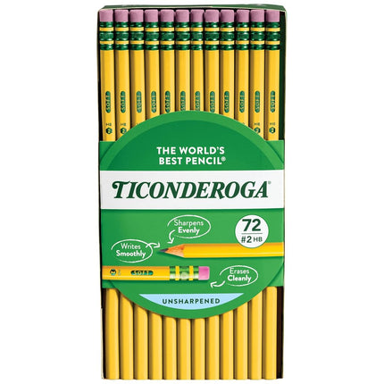 Ticonderoga No. 2/HB Soft Pencils, 72-Count, Cello Wrapped (Wood Case, Black Writing) in Yellow (33904)