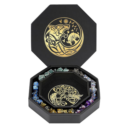Premium Dice Tray for DND, Detailed World Tree & Wolf Raven Design – 23 CM