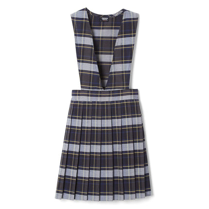 French Toast Girls' V-Neck Jumper, Blue & Gold Plaid, 6