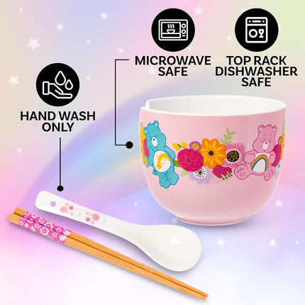 Bol en céramique Silver Buffalo Les Bisounours Fleurs de printemps pour nouilles ramen ou riz avec baguettes, compatible micro-ondes, 590 ml