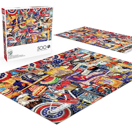Buffalo Games - Kate Ward Thacker - All American Collage - 500 Piece Jigsaw Puzzle Colorful Puzzle for Adults – Precision-Cut Pieces, Beautiful Artwork, and Hours of Relaxing Fun