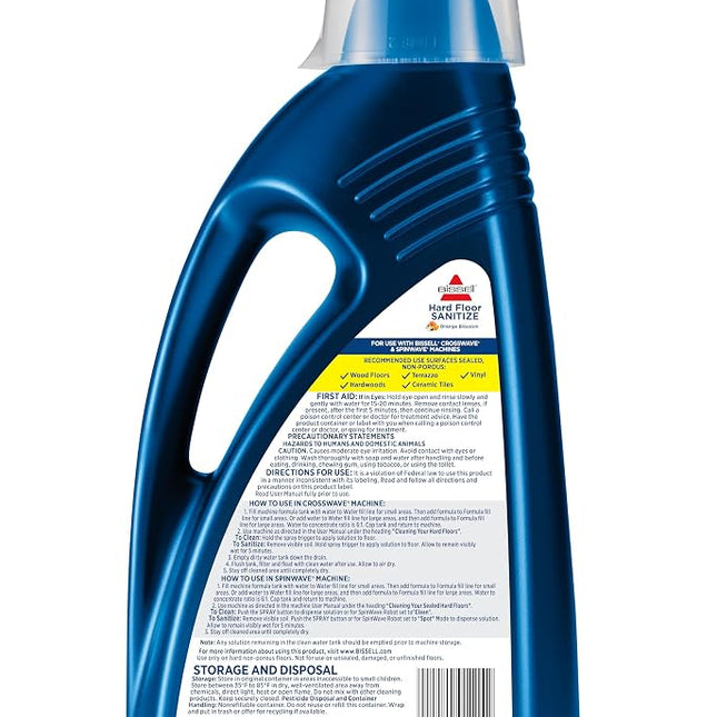 Bissell Hard Floor Sanitize Formula, 2504L, 80 Fl Oz CrossWave & Spinwave, Use on Sealed Hard Floors, Orange Bloosom