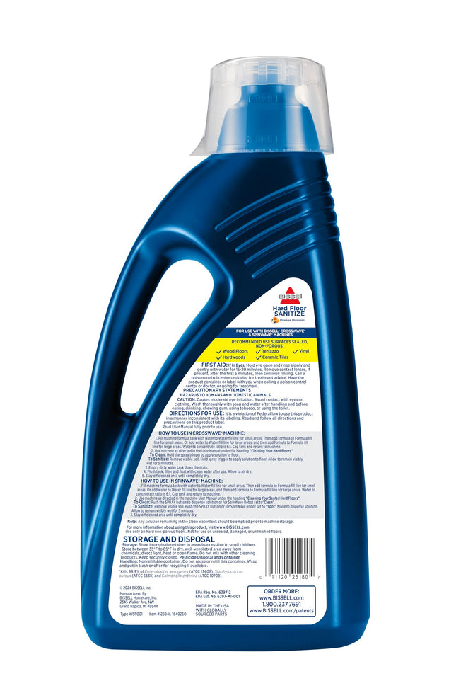 Bissell Hard Floor Sanitize Formula, 2504L, 80 Fl Oz CrossWave & Spinwave, Use on Sealed Hard Floors, Orange Bloosom