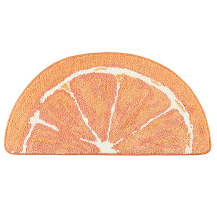 TOWN & COUNTRY PLAY Citrus Slice Orange Half Circle Shaped Bath Mat, Absorbent Tufted Floor Mat, Non-Slip Backing, Machine Washable, Orange, 34.7"x18.1"