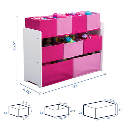 Delta Children Deluxe Multi-Bin Toy Organizer with Storage Bins, White/Pink