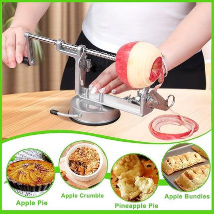 Apple Peeler Corer, Long Lasting Chrome Cast Magnesium Alloy Apple Peeler Slicer Corer with Stainless Steel Blades and Powerful Suction Base for Apples and Potato(Grey)
