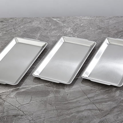 12.6" x 6.3" Dessert Tray Pastry Tray Set of 3, Stainless Steel Heavy-Duty Serving Trays, Silver Rectangular Plates for Food, Fruit, Party, Wedding, Christmas, Chip and Scratch Resistant