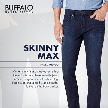 Buffalo David Bitton Men's Skinny Max Jeans, Sanded and Faded Indigo, 31W x 30L
