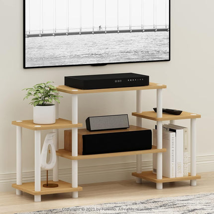 Furinno TURN-N-TUBE TV Stand, Entertainment Center with Open Shelves, TV Console with Raised Top for TV up to 32 Inch, for Living Room, Bedroom, Beech