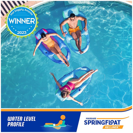 SwimWays Spring Float Premium Recliner Pool Lounger, Inflatable Pool Floats Adult with Fast Inflation for Ages 15 & Up, Sky Blue