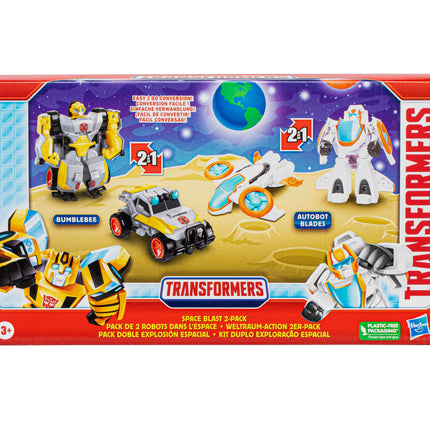 Transformers Toys Space Blast 2-Pack, Bumblebee and Autobot Blades 11-cm Action Figures, Preschool Robot Toys for Children Aged 3 and Up