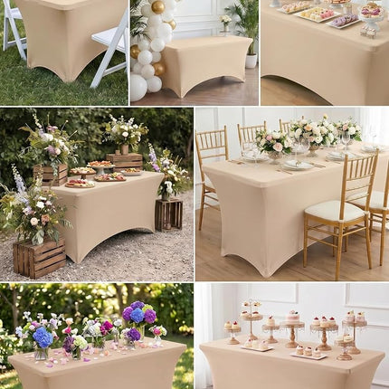 Nappe Utopia Kitchen en élasthanne, lot de 2 [2,4 m, champagne] Nappe rectangulaire extensible, ajustée, lavable et infroissable pour salons, mariages et fêtes [244 x 76 x 76 cm]