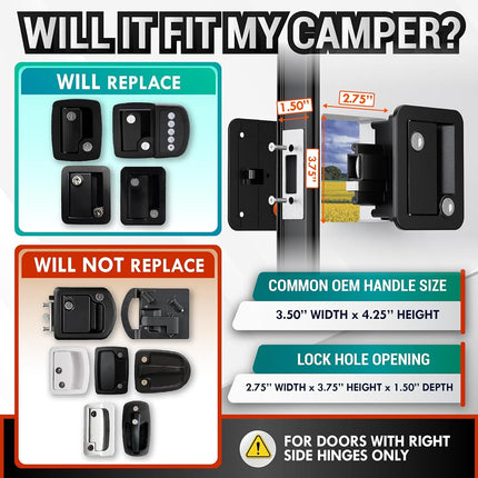 LATCH.IT Black RV Door Latch | RV Door Locks for Travel Trailers | Travel Trailer Door Latch | 100% Metal Camper Door Lock 4 Camper Keys | Trailer Door Lock Only Fits 2.75"x3.75" Door Lock Hole