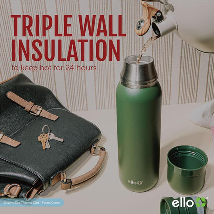 Ello Therma 32oz Insulated Stainless Steel Thermos for Hot & Cold Beverages with Leak Proof Lid & Built-in Cup, Triple Wall Insulation, Hot 24 Hrs, Perfect for Coffee,Tea, Dishwasher Safe, Green