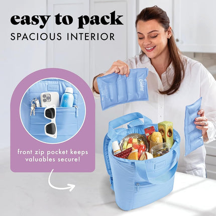 Fit & Fresh insulated cooler bag, leak-proof waterproof beach cooler backpack for women,18 cans soft insulated cooler bag for travel, lunch bag for women, beach bag and travel bag, cornflower