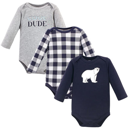 Lot de 3 grenouillères en coton à manches longues pour bébé garçon Hudson Baby, motif ours polaire, 6-9 mois