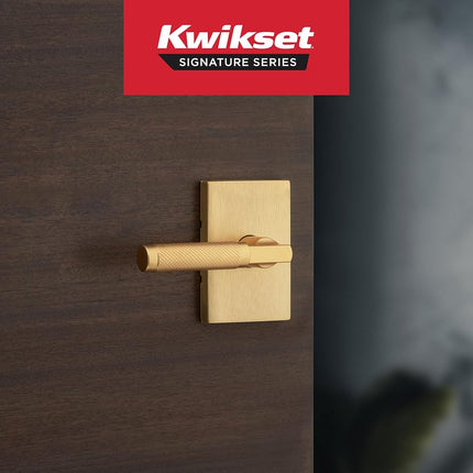 Kwikset Prava Interior Privacy Door Knurled Handle with Lock, Door Lever for Bathroom and Bedroom, Satin Brass, Reversible Keyless Push Button Lock Door Lever, with Microban Protection