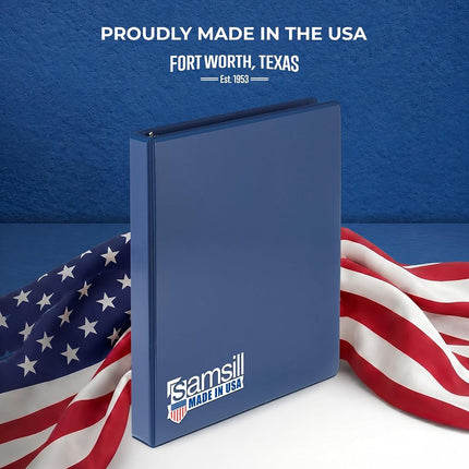 Samsill 0.5 Inch 3 Ring Binder, Made in USA, Economy Round Ring, Clear View Cover, 100 Sheet Capacity - for School, Home, Office - Blue, 4 Pack