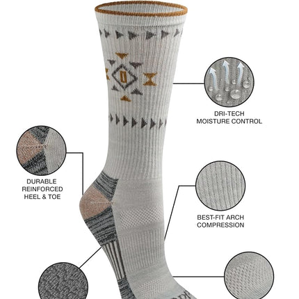 Dickies Women's Dri-tech Fashion Moisture Control Crew Socks, Available in S-XL (5, 6, 12, Grey Tribal (6 Pairs), M (Pack of 6)