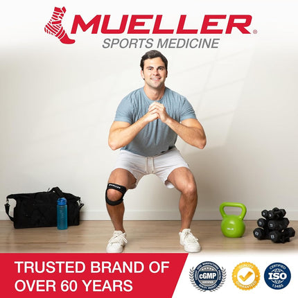 MUELLER Sports Medicine Adjustable Max Knee Single Strap, Knee Pain Relief Support for Men and Women, Ideal for Osgood-Schlatter's, Runner's Knee, Patellar Tendinitis, Black, Small/Medium