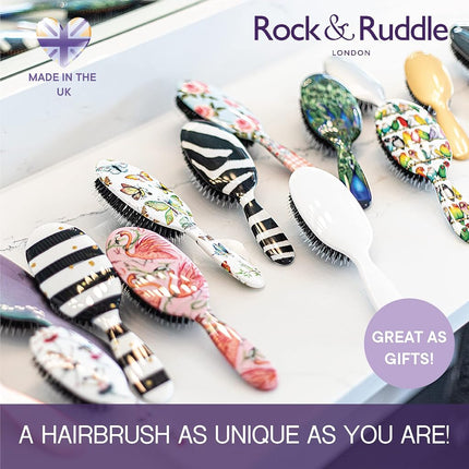 Rock & Ruddle Natural Mixed Boar Bristle Hair Brush for Women and Kids (Small/Travel Size, 17.5cm) - Perfect for Wet or Dry Hair, Detangling Smoothing Blowdrying - Made in UK - Cute Cats