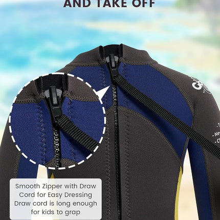 Gogokids Wetsuit Kids, Children 2.5mm Neoprene Thermal Swimsuit with UV 50+ Protection, Full Length One Piece for Ages 2-10 Boys & Girls Swimming, Surfing, Diving, Snorkeling