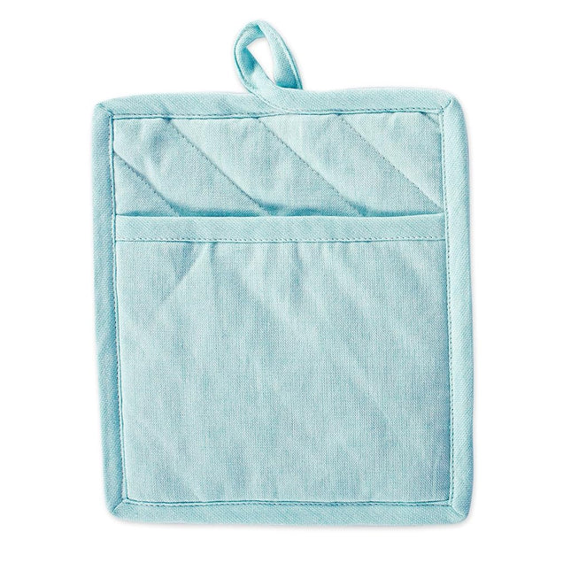 DII 100% Cotton Solid Chambray Kitchen Set, Potholders, Aqua, 2 Piece