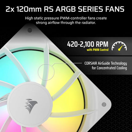 Corsair NAUTILUS 240 RS ARGB Liquid CPU Cooler – 240mm AIO – Low-Noise – Direct Motherboard Connection – Daisy-Chain – Intel LGA 1851/1700, AMD AM5/AM4 – 2x RS120 ARGB Fans Included – White