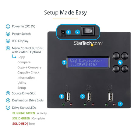 StarTech 1:2 Standalone USB Flash Drive Duplicator Eraser, 1.5GB/min, LCD
