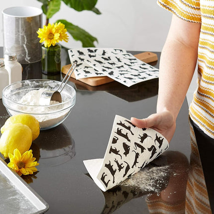 DII Reusable, Machine Washable & Dishwasher Safe, Biodegradable, Cotton, Cats, 7.75 x 6.75