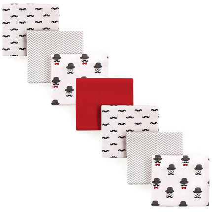 Hudson Baby Lot de 7 couvertures en flanelle, motif moustache et bonnet, taille unique