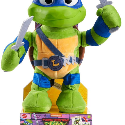 Mattel Teenage Mutant Ninja Turtles: Mutant Mayhem Leonardo Plush Toy with Action and 20+ Sounds, Character Stylized 11 Inch Soft Doll with Vinyl Head