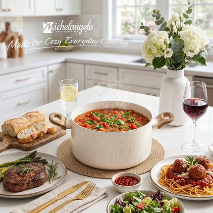 Michelangelo Nonstick Cooking Pot - 5.7 Litre Soup Pot with Lid for Family Meals, Non-Toxic Stockpot with Stay-Cool Handles, Induction Ready, Easy Cleanup, PFOA & PFOS Free