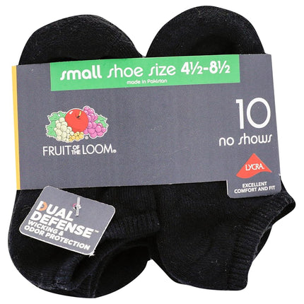 Fruit of the Loom Boys Dual Defense Cushion Comfort No Show Socks 10 Pack, Black, Boys' Shoe Size: 7-8.5