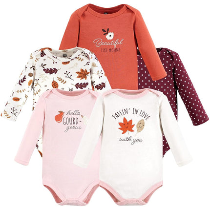 Hudson Baby unisex-baby Cotton Long-sleeve Bodysuits, Pink Fall, 0-3 Months