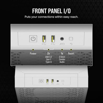Corsair 3000D AIRFLOW Mid-Tower PC Case – 2x SP120 ELITE Fans – Four-Slot GPU Support – Fits up to 8x 120mm Fans – High-Airflow Design – White