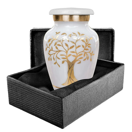 Trupoint Memorials Small Urns for Human Ashes Keepsake, Tree of Life Decorative Mini Cremation Urn for Adult Men and Women, Small White