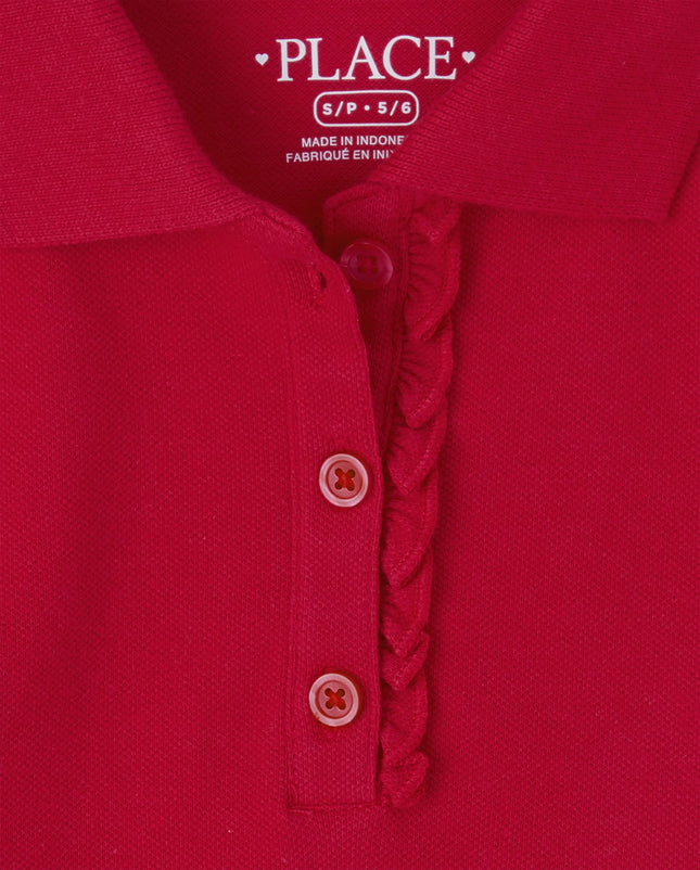 Polo piqué à manches courtes et volants The Children's Place pour filles, lot de 2, rubis, petite taille