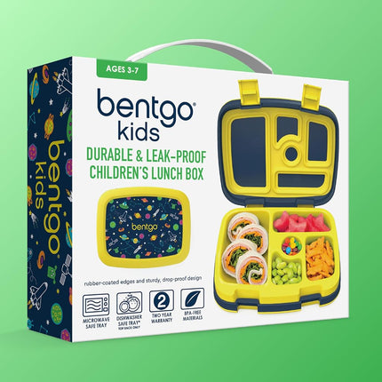 Bentgo® Kids Prints Leak-Proof, 5-Compartment Bento-Style Kids Lunch Box - Ideal Portion Sizes for Ages 3-7, Durable, Drop-Proof, Dishwasher Safe, & Made with BPA-Free Materials (Space)