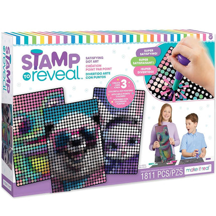 Make It Real Sello para revelar pósteres de puntos DIY, 1 estampador por kit y 3 pósteres de puntos | Kit de manualidades, actividad artística, niñas y niños de 6 años Conejo, Rana, Panda