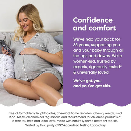 Oreiller de grossesse Boppy Side Sleeper, Feuilles d'automne grises, Portable, Oreillers de grossesse de soutien pour dormir sur le côté, Conception stable avec panneau central extensible qui grandit avec votre ventre