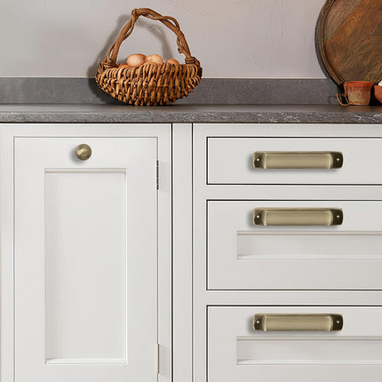 khtumeware 10 Pack 5" Drawer Pulls Brushed Antique Brass Cabinet Cup Pulls Kitchen Hardware Cabinet Handles Drawer Handles Knobs 5 inch Hole Center