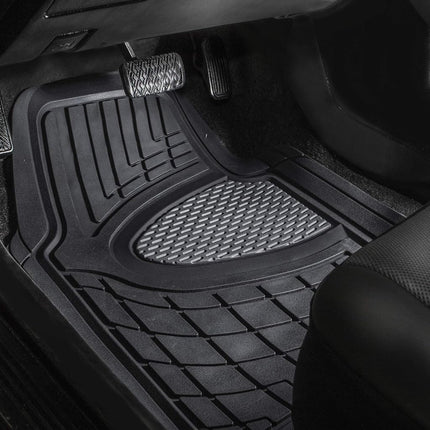 FH Group Automotive Floor Mats - Heavy-Duty Rubber Floor Mats for Cars, Universal Fit Full Set, Climaproof Floor Mats, Trimmable Floor Mats for Most Sedan, SUV, Truck Floor Mats Gray Black