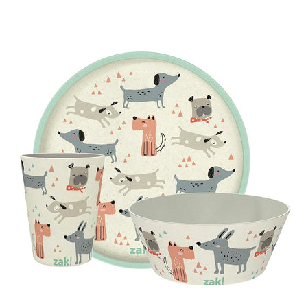Zak Designs Kids Dinnerware Set 3 Pieces, Durable and Sustainable Melamine Bamboo Plate, Bowl, and Tumbler are Perfect for Dinner Time with Family (Dog)