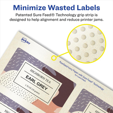 Avery Pearlized Ivory Rectangle Labels with Sure Feed Technology, Print-to-The-Edge, 2" x 3.75", 200 Pearlized Ivory Labels, Laser/Inkjet Printable Labels