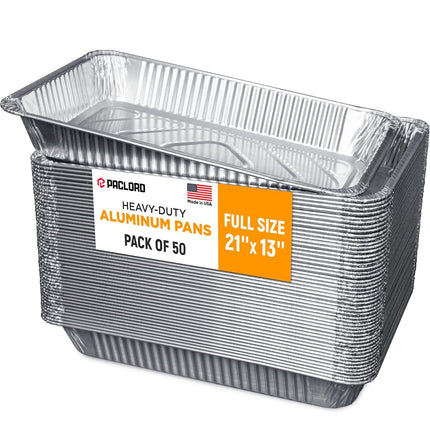 Paclord Aluminum Foil Pans - Full-Size 21" x 13", Pack of 50 - USA-Made Disposable Aluminum Trays for Steam Table & Chafing Racks - Great for Baking, Catering, BBQ, Parties, Food Delivery