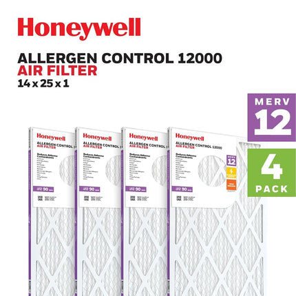 Honeywell 14x25x1 MERV 12 Filtre plissé pour fournaise CVC (paquet de 4)
