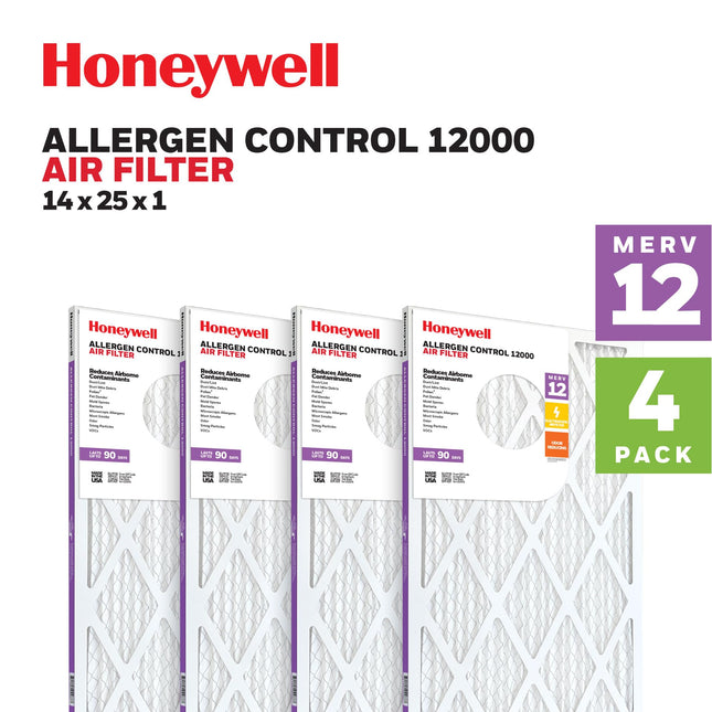 Filtro de aire plegado para horno HVAC Honeywell 14x25x1 MERV 12 (paquete de 4)