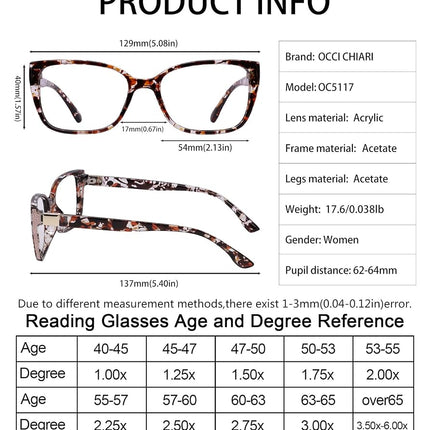 OCCI CHIARI +1.50 Reading Glasses Women Durable Reader 150(+1.0 +1.5 +2.0 +2.5 +3.0)