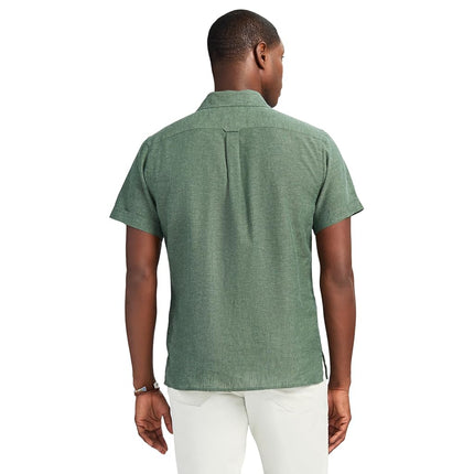 Camisa de manga corta con botones de lino IZOD para hombre, color Bosque Profundo, Talla S